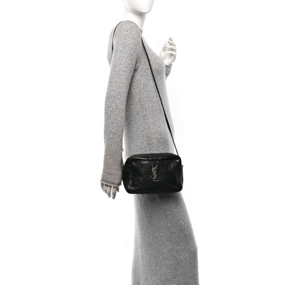 Saint Laurent Cracked Shiny Calfskin Monogram Lou Camera Bag Black 2 of 10