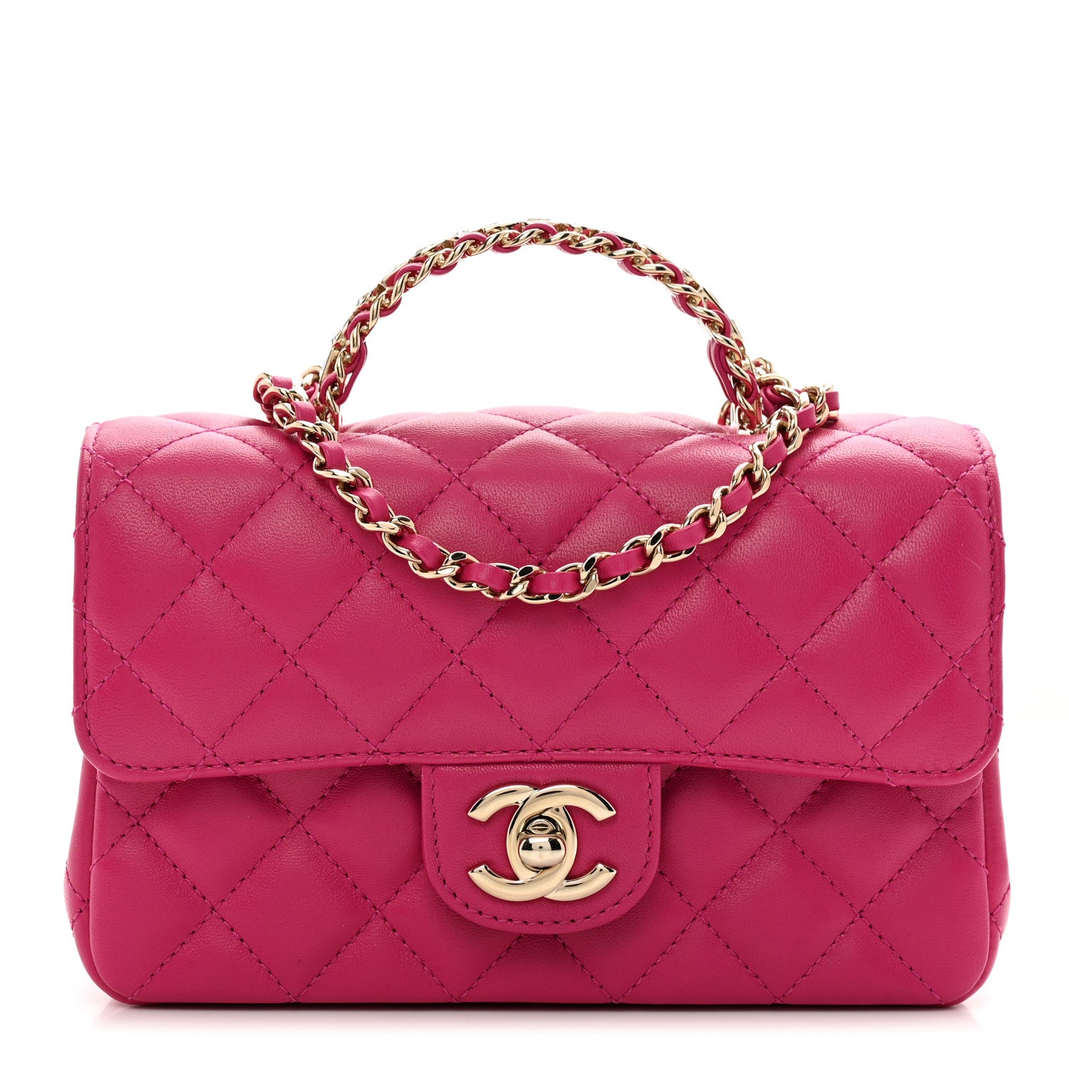 Chanel Lambskin Quilted Mini Crystal Top Handle Rectangular Flap Dark Pink 1 of 10