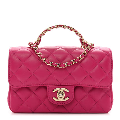 Chanel Lambskin Quilted Mini Crystal Top Handle Rectangular Flap Dark Pink 1 of 10