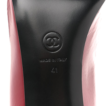 Chanel Shiny Goatskin Cap Toe Mary Jane Pumps 41 Burgundy Dark Grey 7 of 10