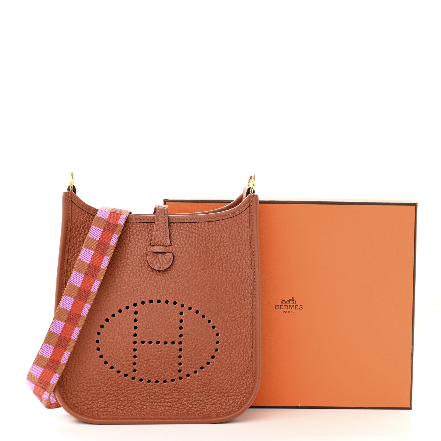 Hermes Taurillon Clemence Maxi Quadrille Evelyne TPM Cuivre Capucine Parme Rouge Duchess 11 of 11