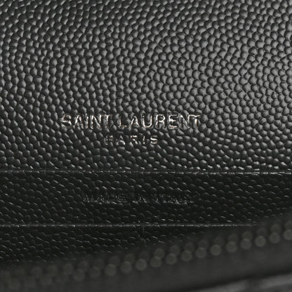 Saint Laurent Grain De Poudre Matelasse Chevron Monogram Monochrome Envelope Chain Wallet Black 6 of 12