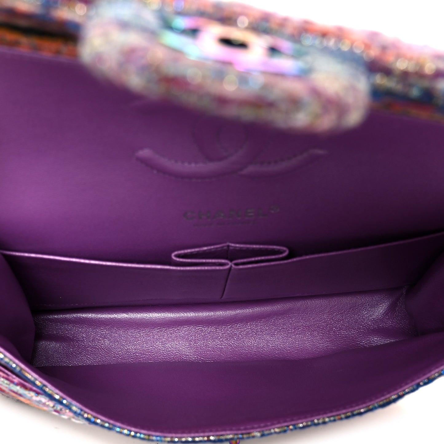 Tweed Quilted Medium Double Flap Blue Pink Orange