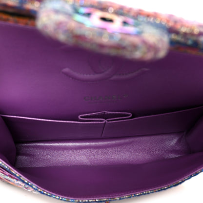 Chanel Tweed Quilted Medium Double Flap Blue Pink Orange 5 of 11