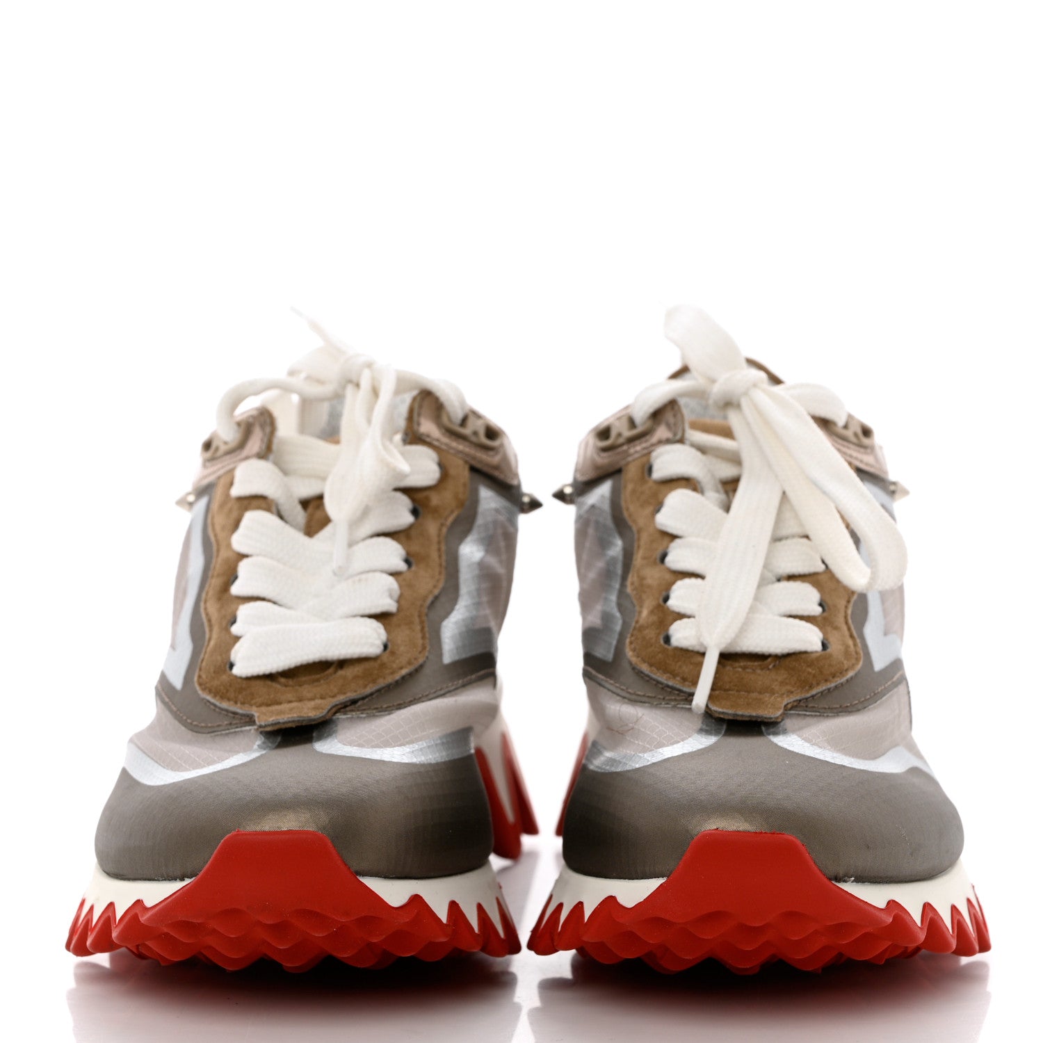 Christian Louboutin Metallic Patent Mesh Suede Sharkina Flat Sneakers 35 Brown 2 of 9