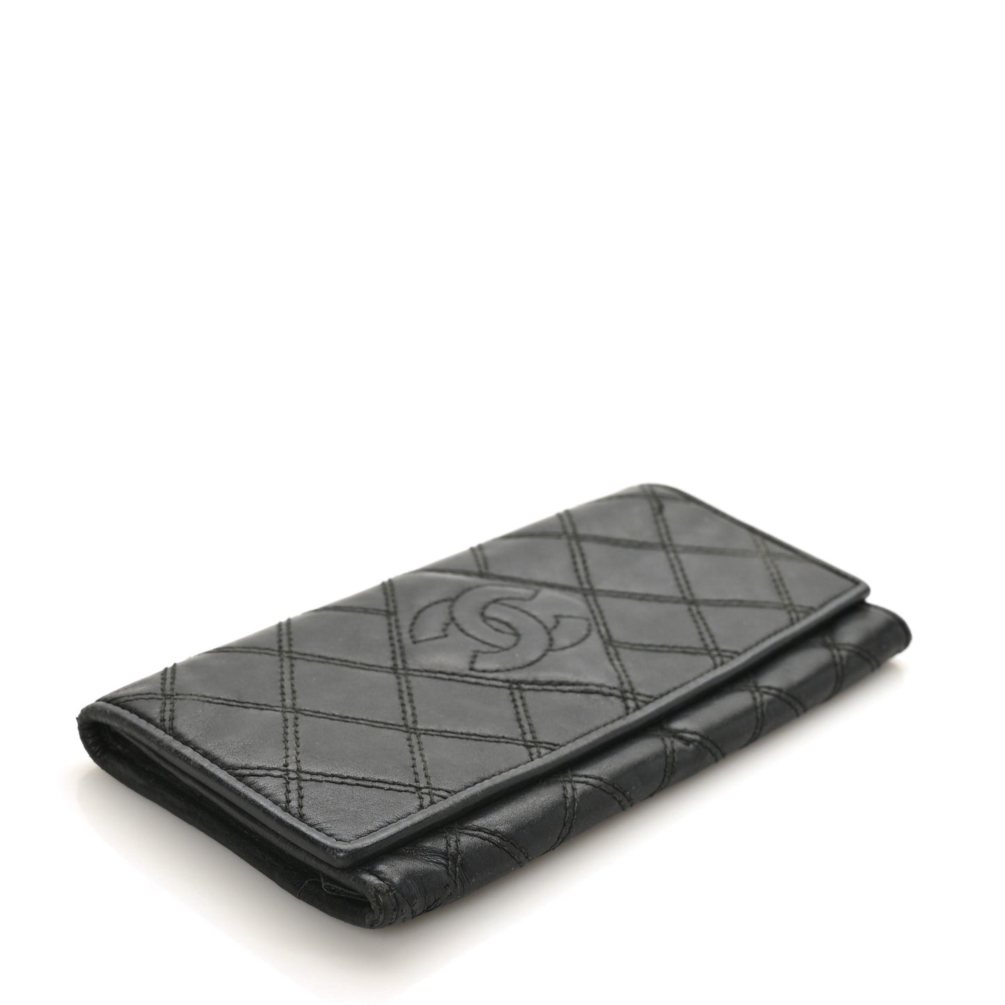 Lambskin Quilted Large Diamond CC Flap Wallet Black