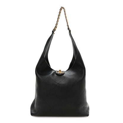 Chanel Shiny Lambskin Quilted Large Hobo Black 1 of 11
