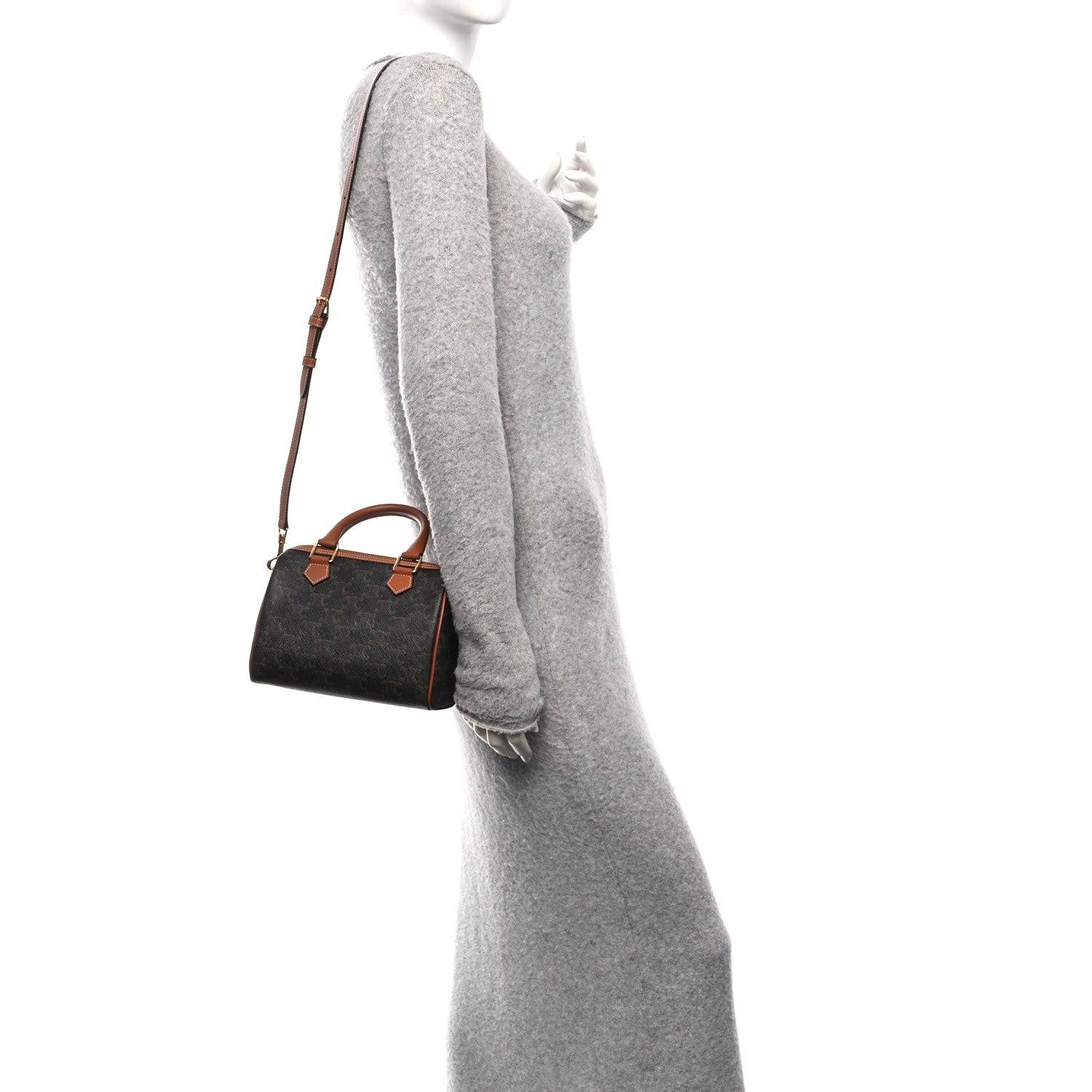 Celine Triomphe Canvas Calfskin Small Boston Bag Tan 2 of 9