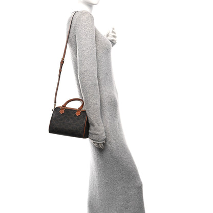 Celine Triomphe Canvas Calfskin Small Boston Bag Tan 2 of 9