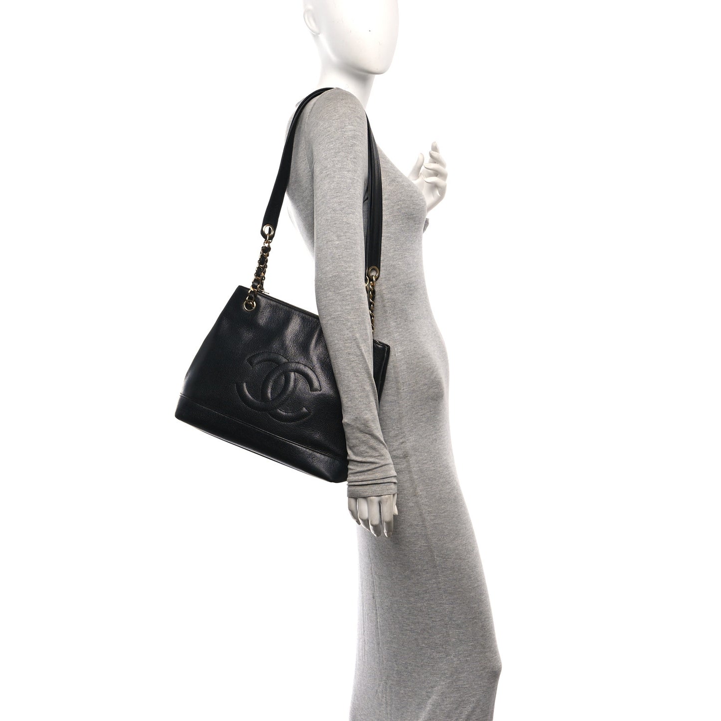 Caviar Large CC Shoulder Bag Black