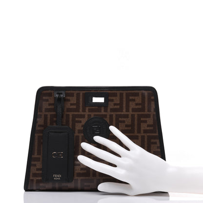Fendi Glazed Fabric Vitello Century FF 1974 Stamp Patch Mini Peekaboo Defender Cover Mogano Panna Black 2 of 15