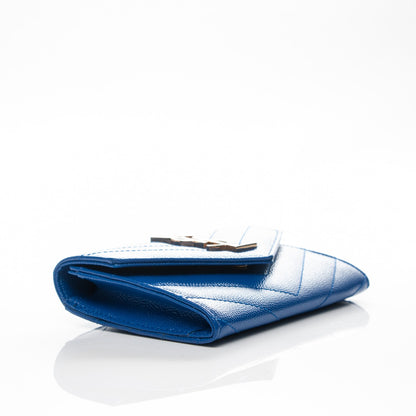 Saint Laurent Grain De Poudre Matelasse Chevron Small Monogram Envelope Wallet Royal Blue 4 of 7