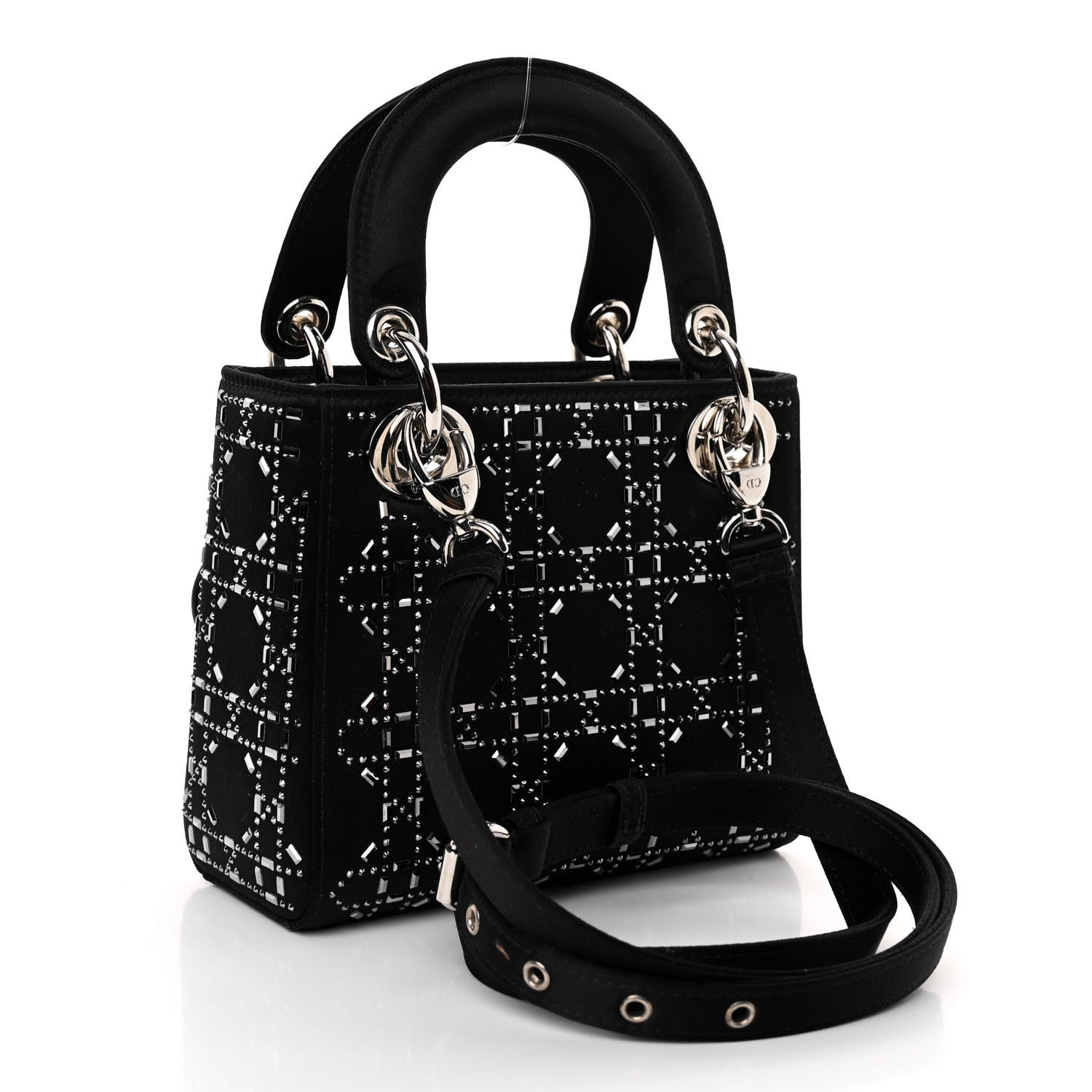 Christian Dior Satin Crystal Cannage Mini Lady Dior Black 3 of 9