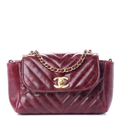 Chanel Glazed Calfskin Chevron Quilted Small Hampton Flap Burgundy 1 of 9