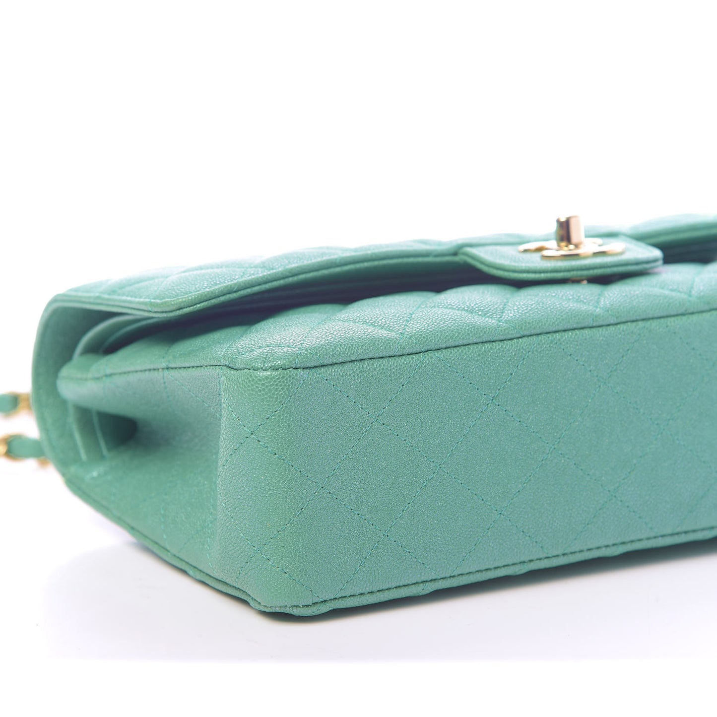 Iridescent Caviar Quilted Medium Double Flap Green