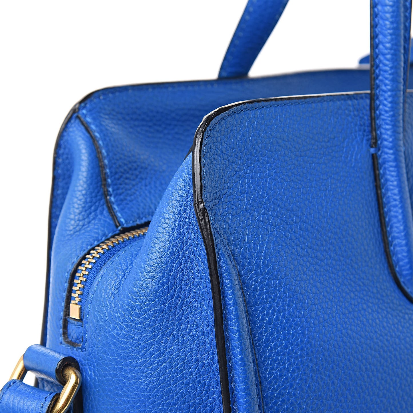 Pebbled Calfskin Small Skull Padlock Zip Around Tote Blue