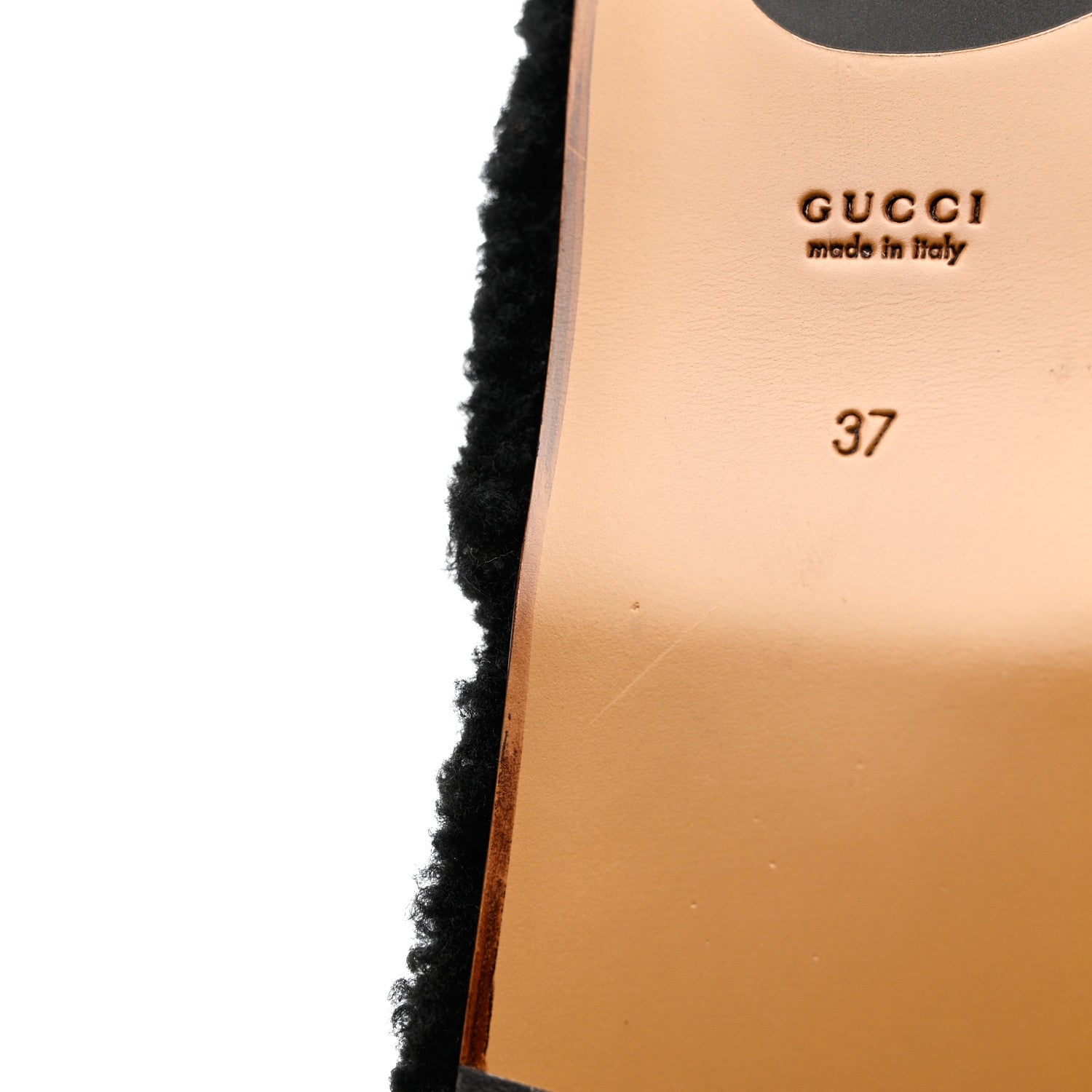 Gucci Shearling Interlocking G Womens Eileen Slippers 37 Black Butterscotch 9 of 10
