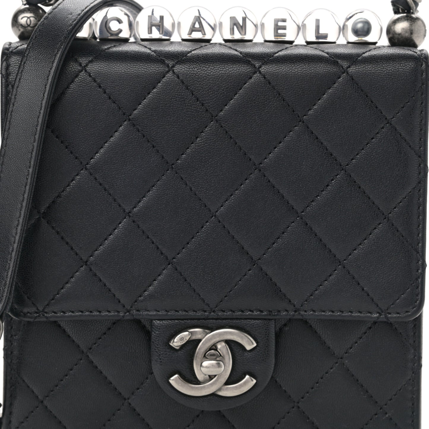 Goatskin Quilted Acrylic Beads Flap Black