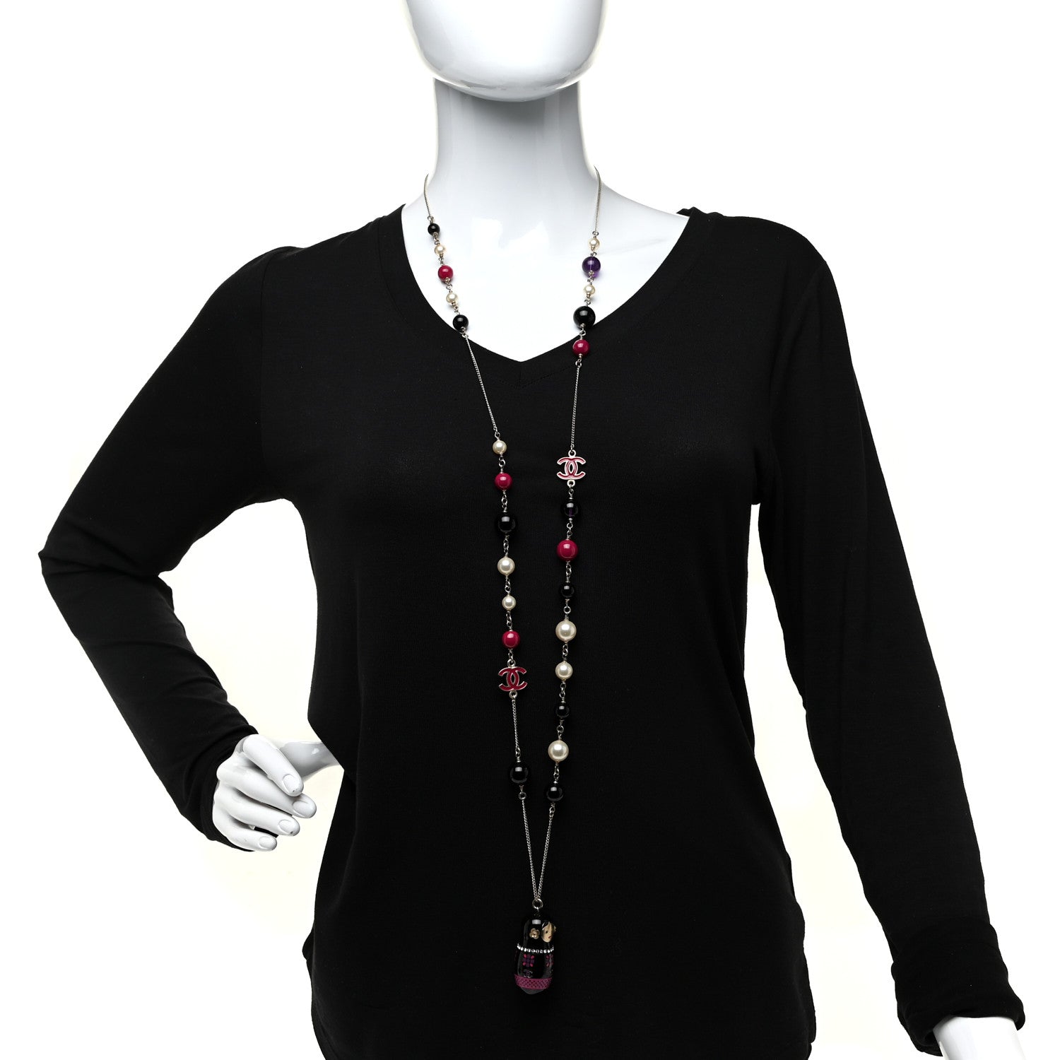 Chanel Resin Beaded Matryoshka Russian Doll Necklace Black Multicolor 2 of 5