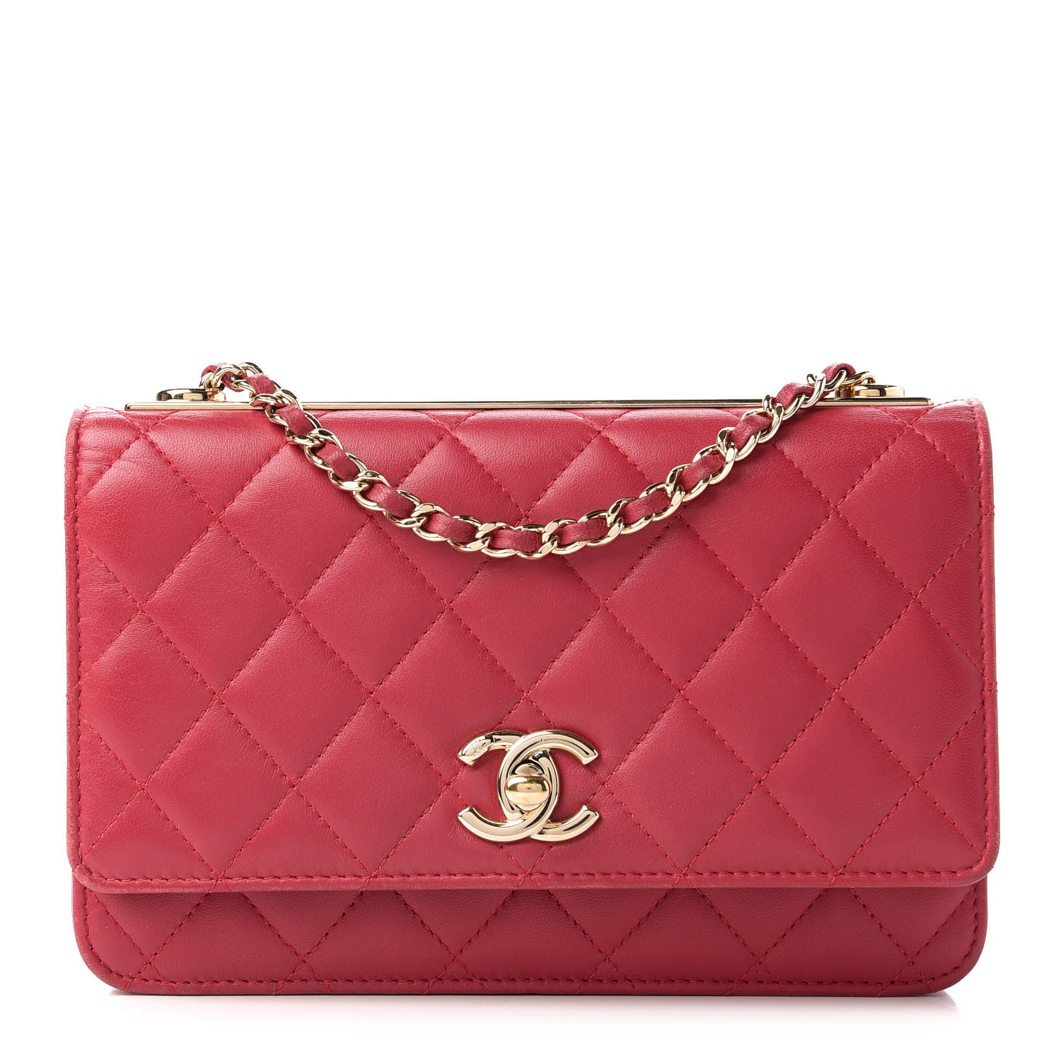 Chanel Lambskin Quilted Trendy CC Wallet On Chain WOC Dark Pink 1 of 12