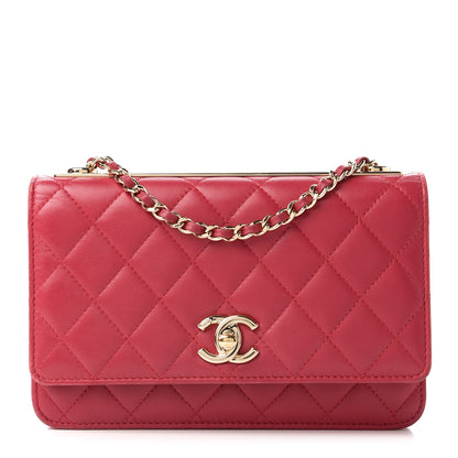 Chanel Lambskin Quilted Trendy CC Wallet On Chain WOC Dark Pink 1 of 12
