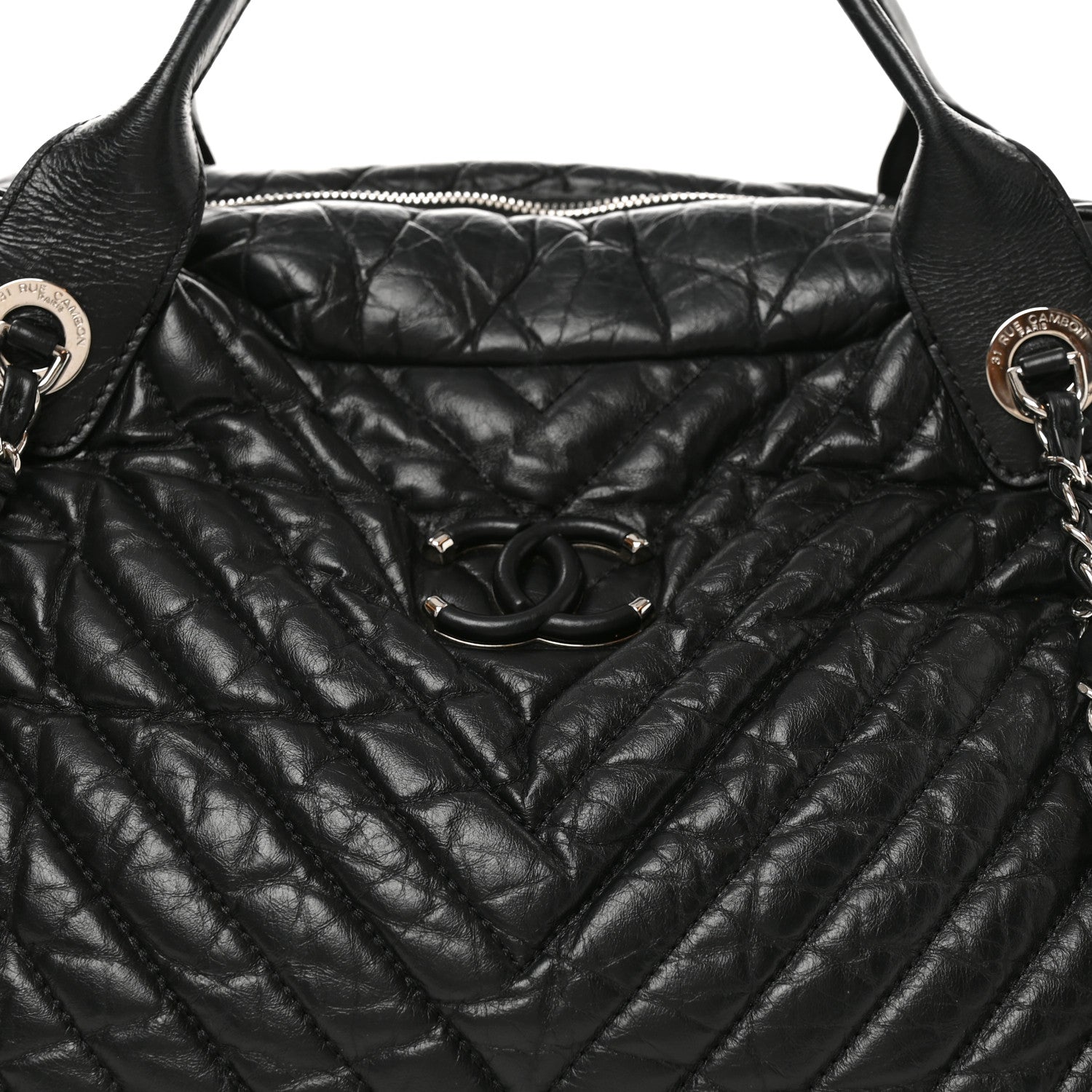 Chanel Aged Calfskin Chevron Large Soft Bowling Bag Black 8 of 10