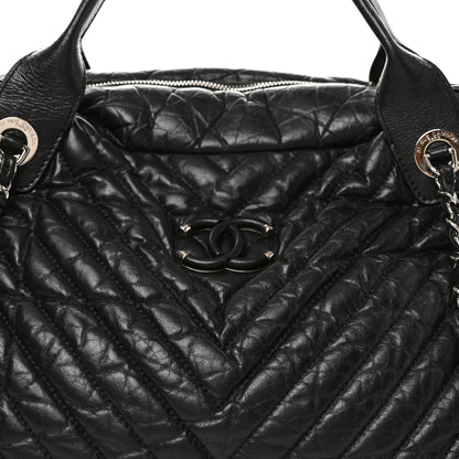 Chanel Aged Calfskin Chevron Large Soft Bowling Bag Black 8 of 10