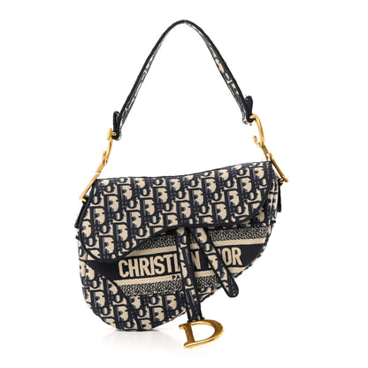 Christian Dior Oblique Embroidered Saddle Bag Blue 1 of 11