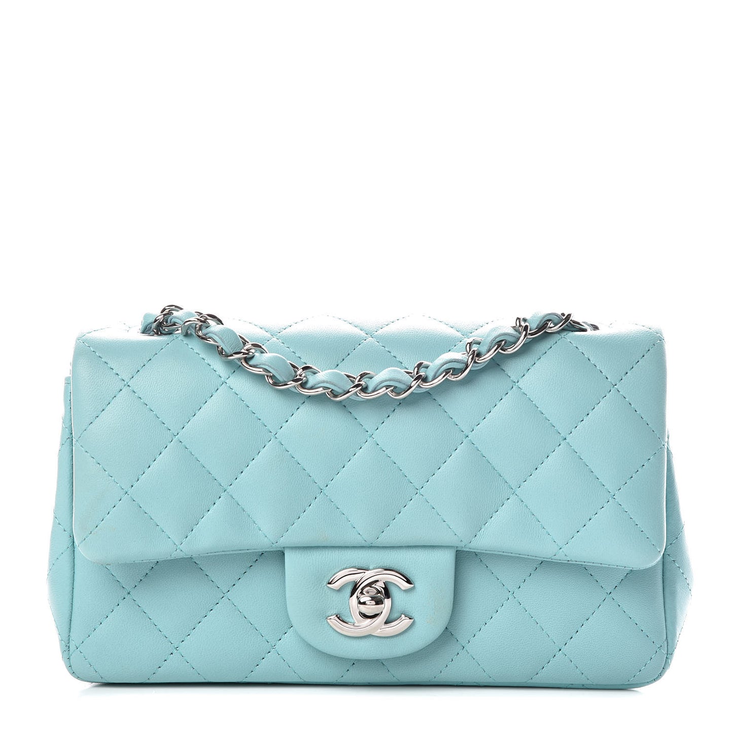 Lambskin Quilted Mini Rectangular Flap Light Blue