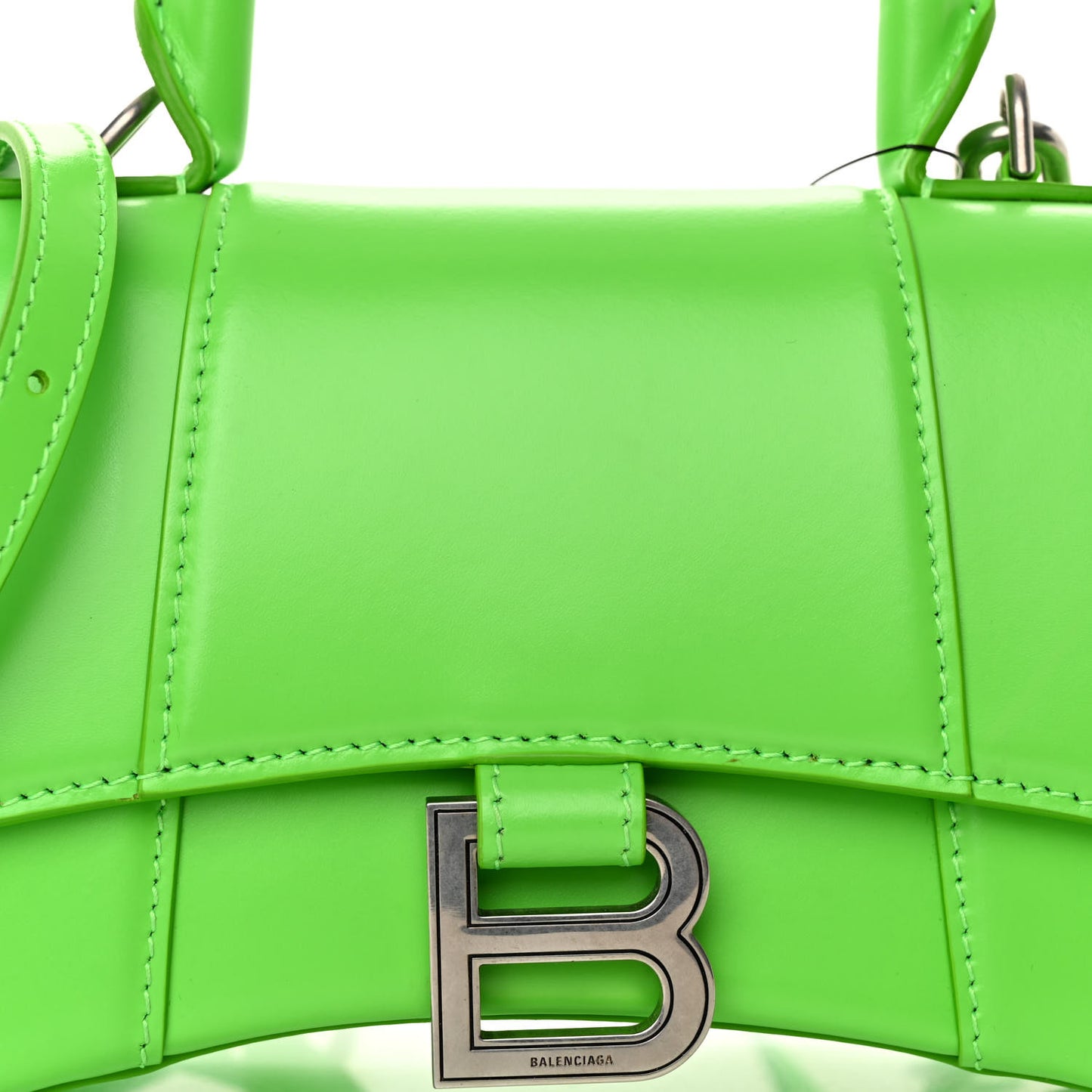 Shiny Box Calfskin Hourglass Top Handle Bag XS Acid Green