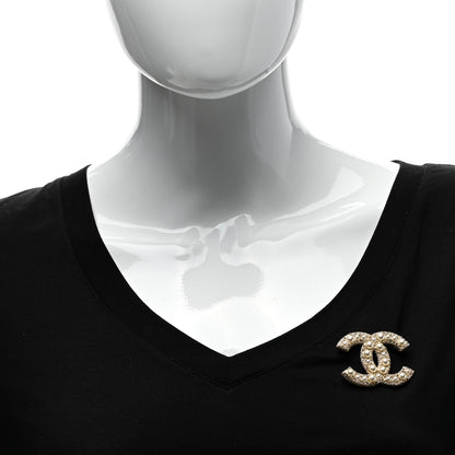Chanel Metal Crystal Graduated Pearl CC Brooch Gold 2 of 4