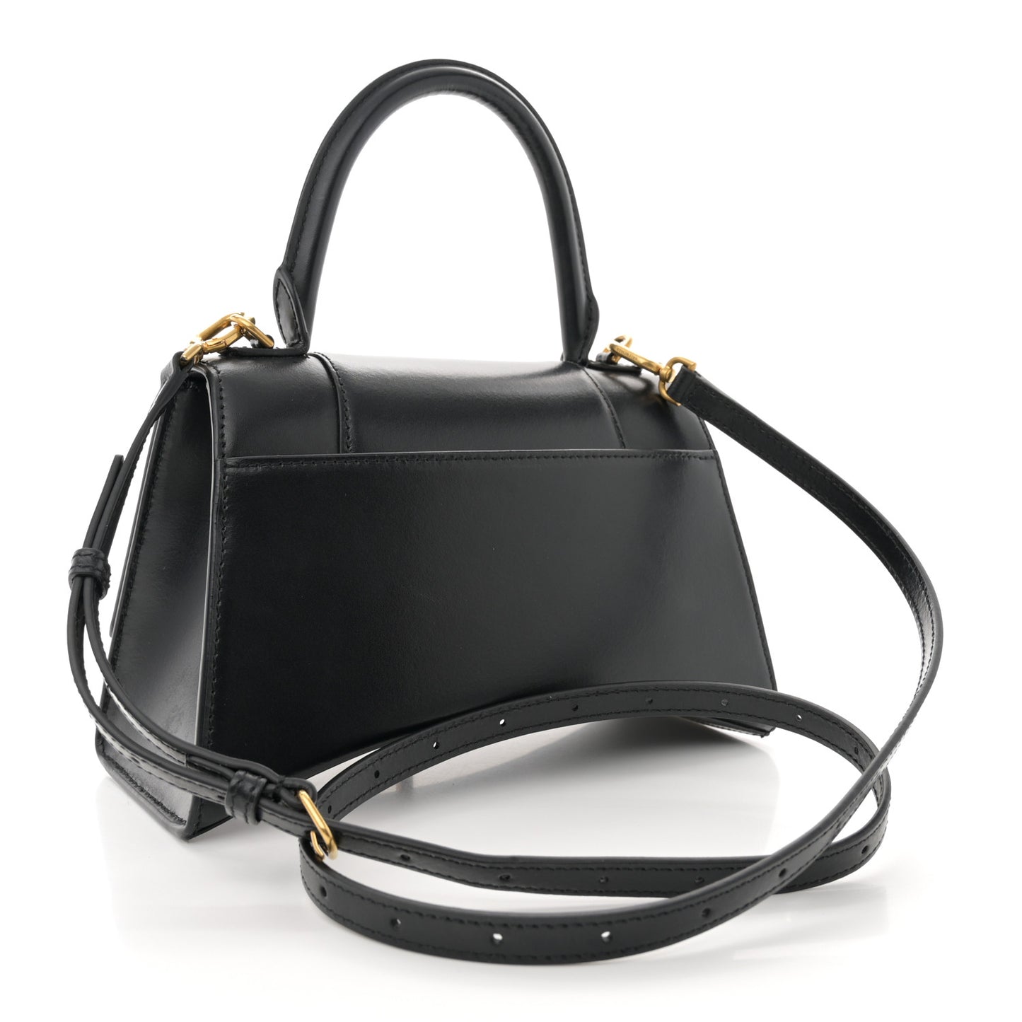 Shiny Box Calfskin Small Hourglass Top Handle Bag Black