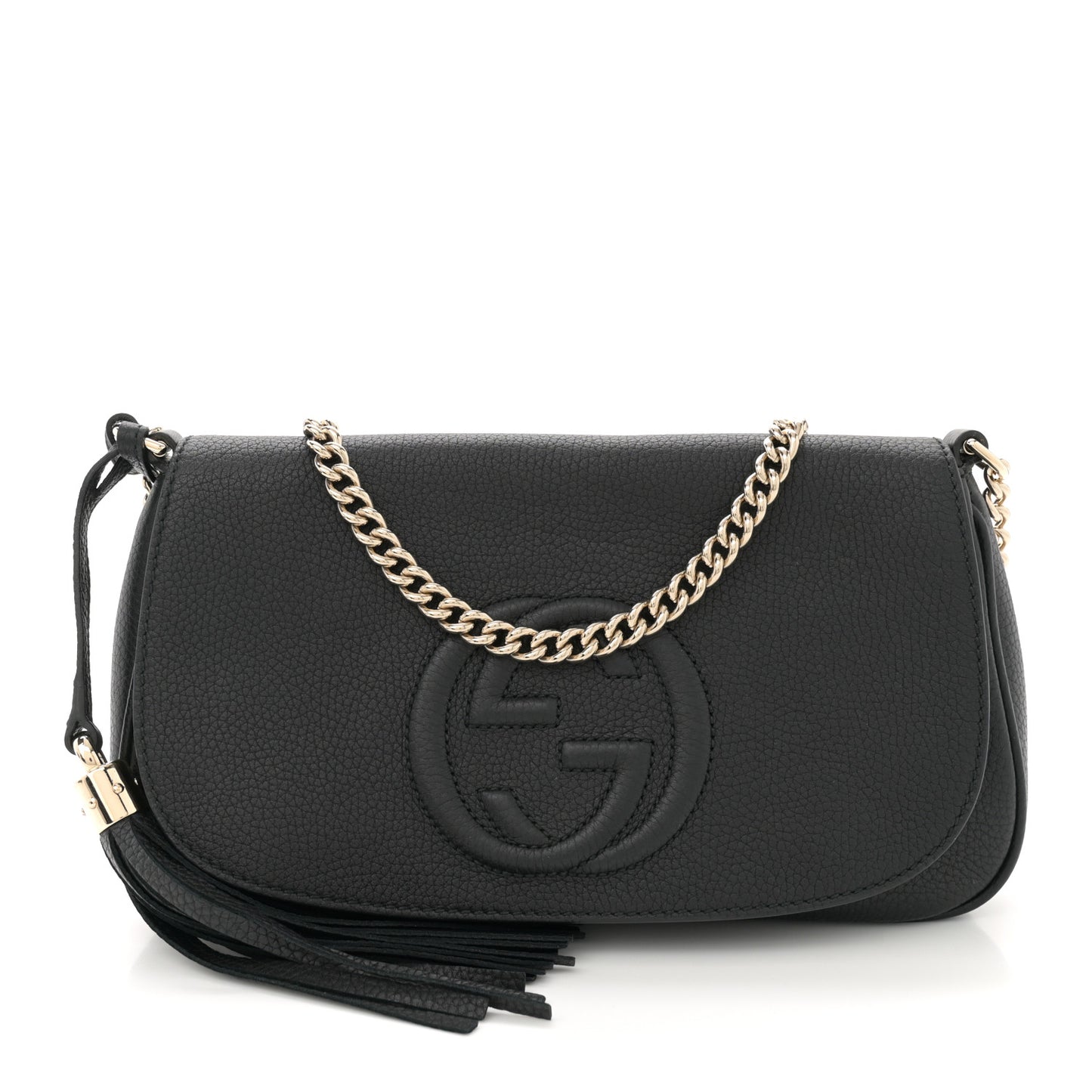 Pebbled Calfskin Medium Soho Flap Crossbody Black