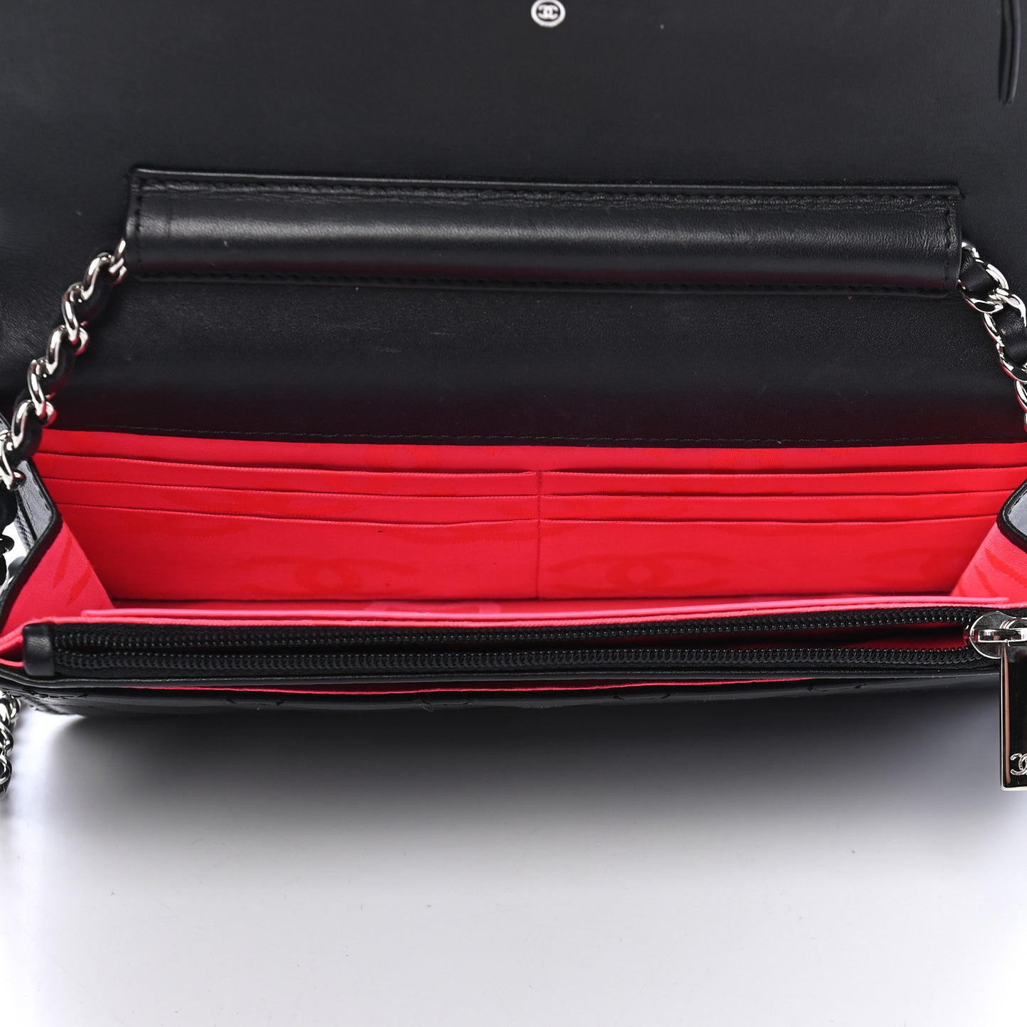 Calfskin Quilted Cambon Wallet On Chain WOC Black