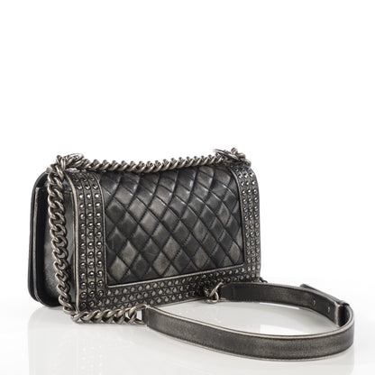 Chanel Faded Calfskin Medium Studded Boy Flap Black 3 of 11