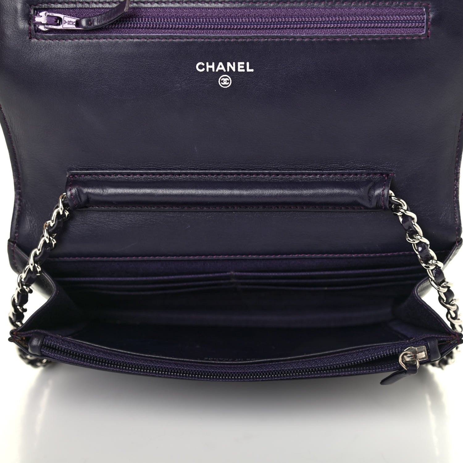 Chanel Patent Quilted Wallet On Chain WOC Dark Purple 4 of 4