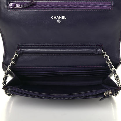 Chanel Patent Quilted Wallet On Chain WOC Dark Purple 4 of 4