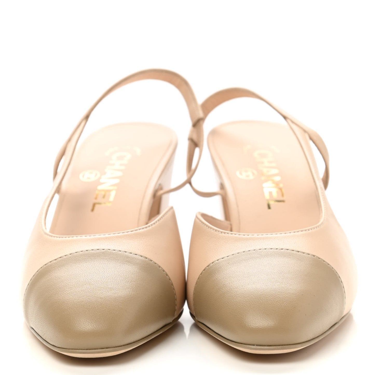 Lambskin Cap Toe CC Slingback Pump 37.5 Beige Dark Beige