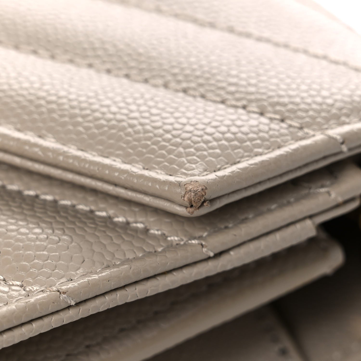 Saint Laurent Grain De Poudre Matelasse Chevron Monogram Chain Wallet Dark Beige 16 of 17