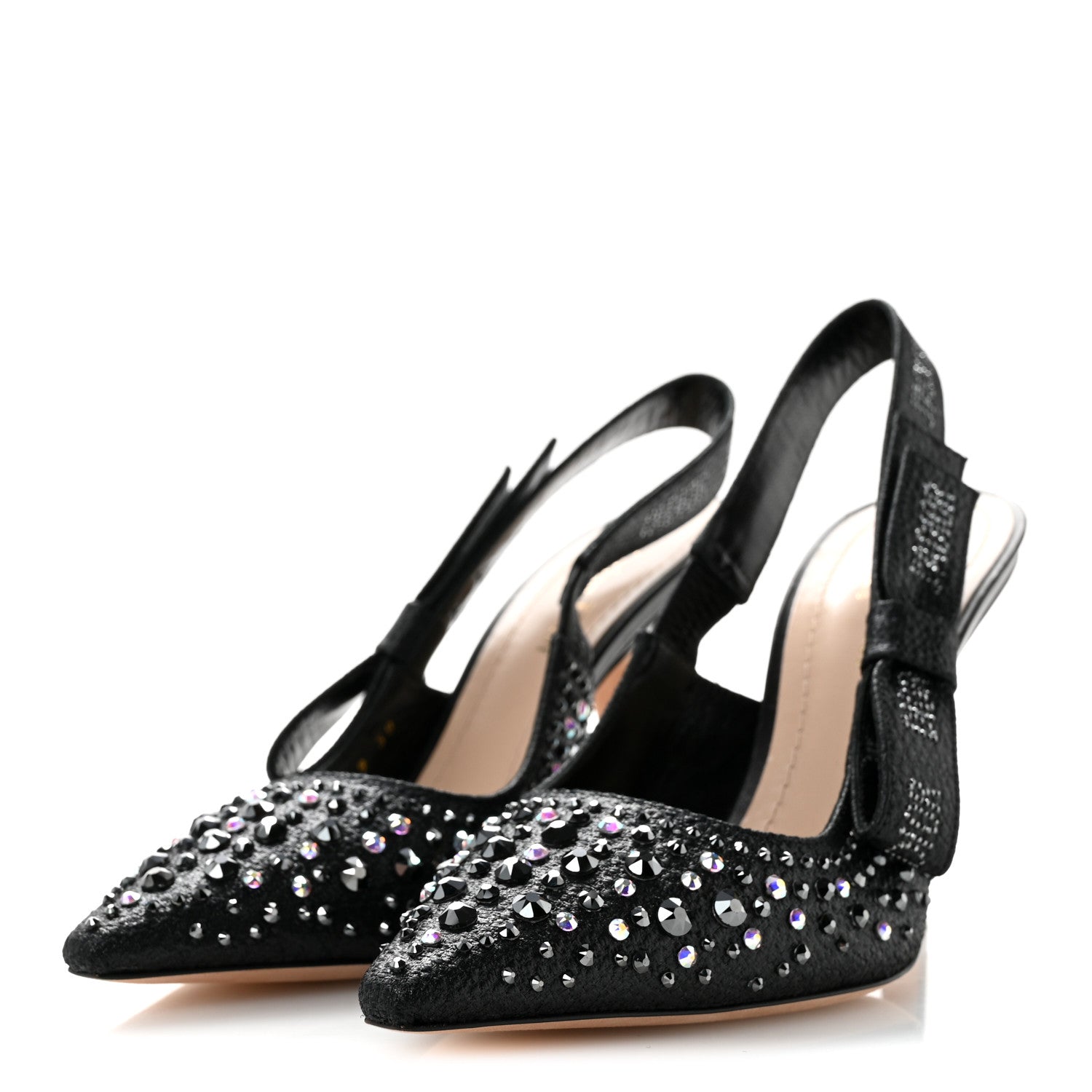 Christian Dior Fabric Strass J'Adior Slingback 100mm Pumps 38 Black 4 of 11