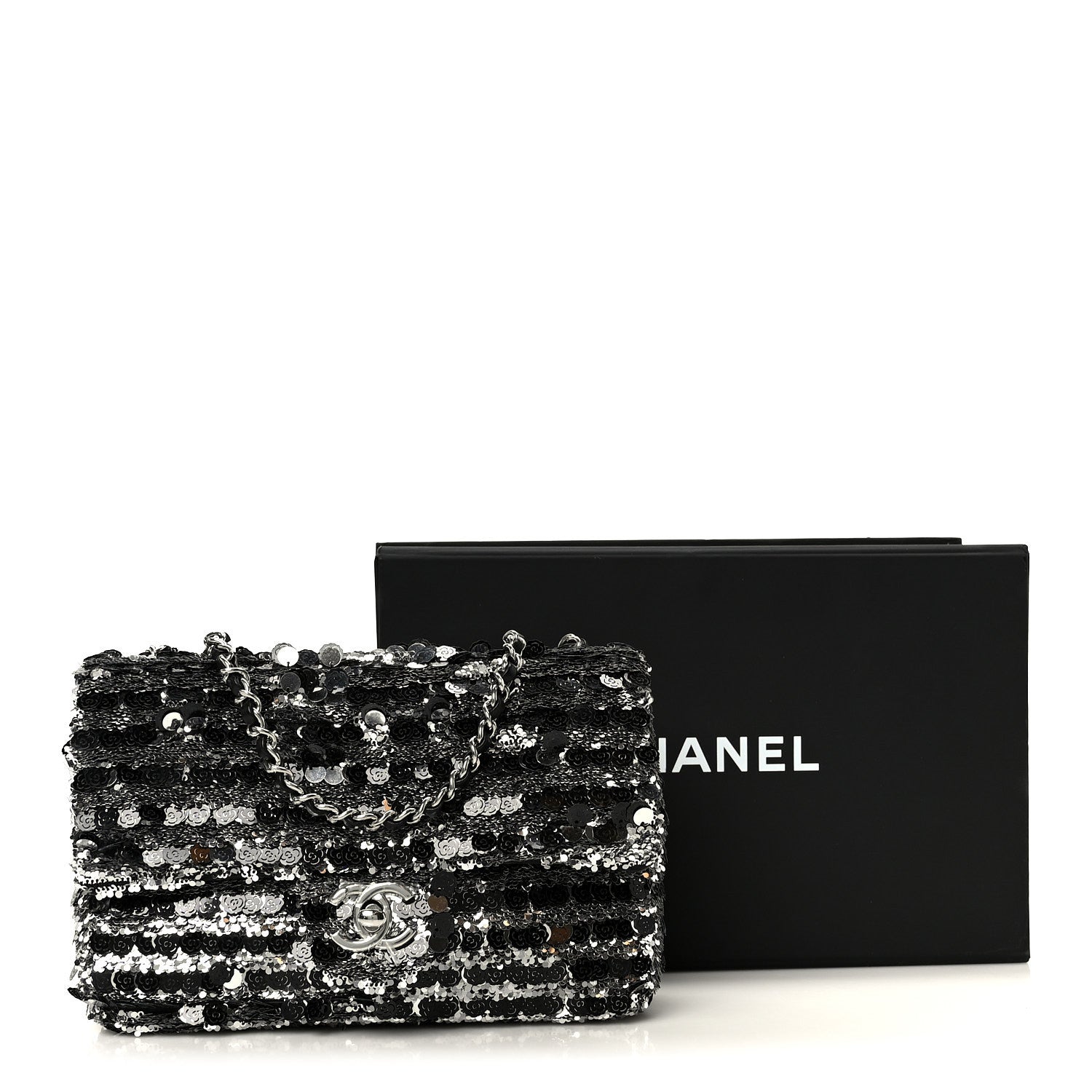 Chanel Sequin Camellia Small Single Flap Silver Black 12 of 12