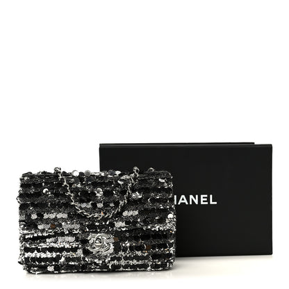 Chanel Sequin Camellia Small Single Flap Silver Black 12 of 12