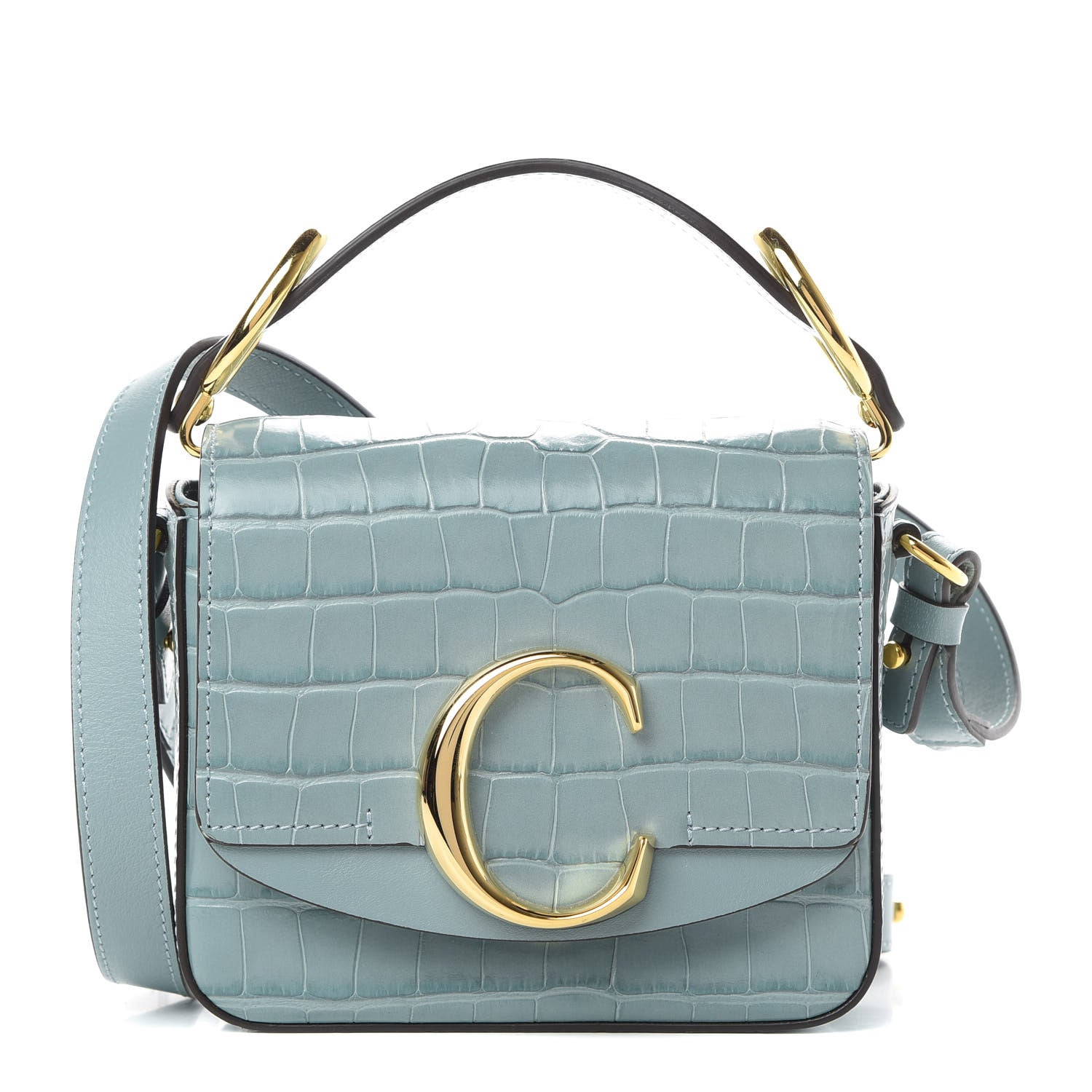 Chloe Calfskin Crocodile Embossed Mini C Bag Faded Blue 1 of 10