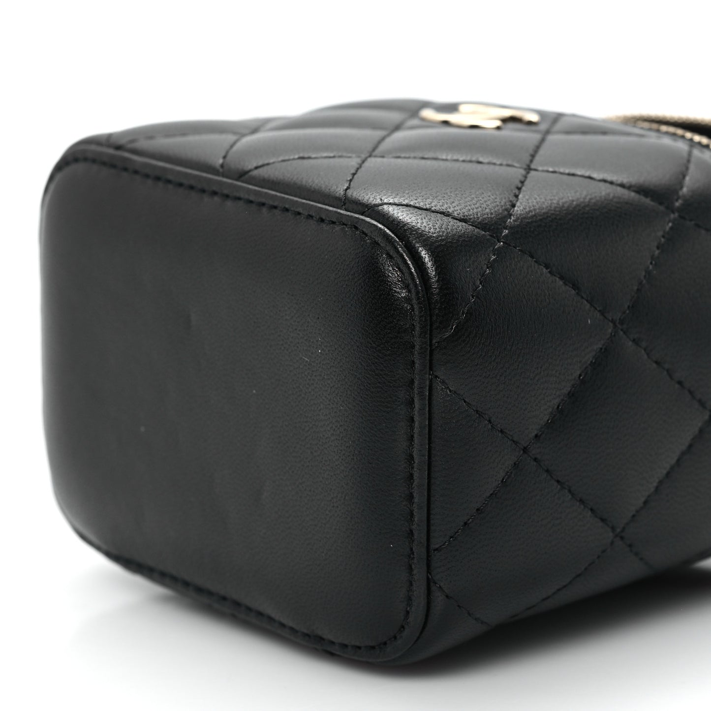 Lambskin Quilted Top Handle Mini Vanity Case With Chain Black