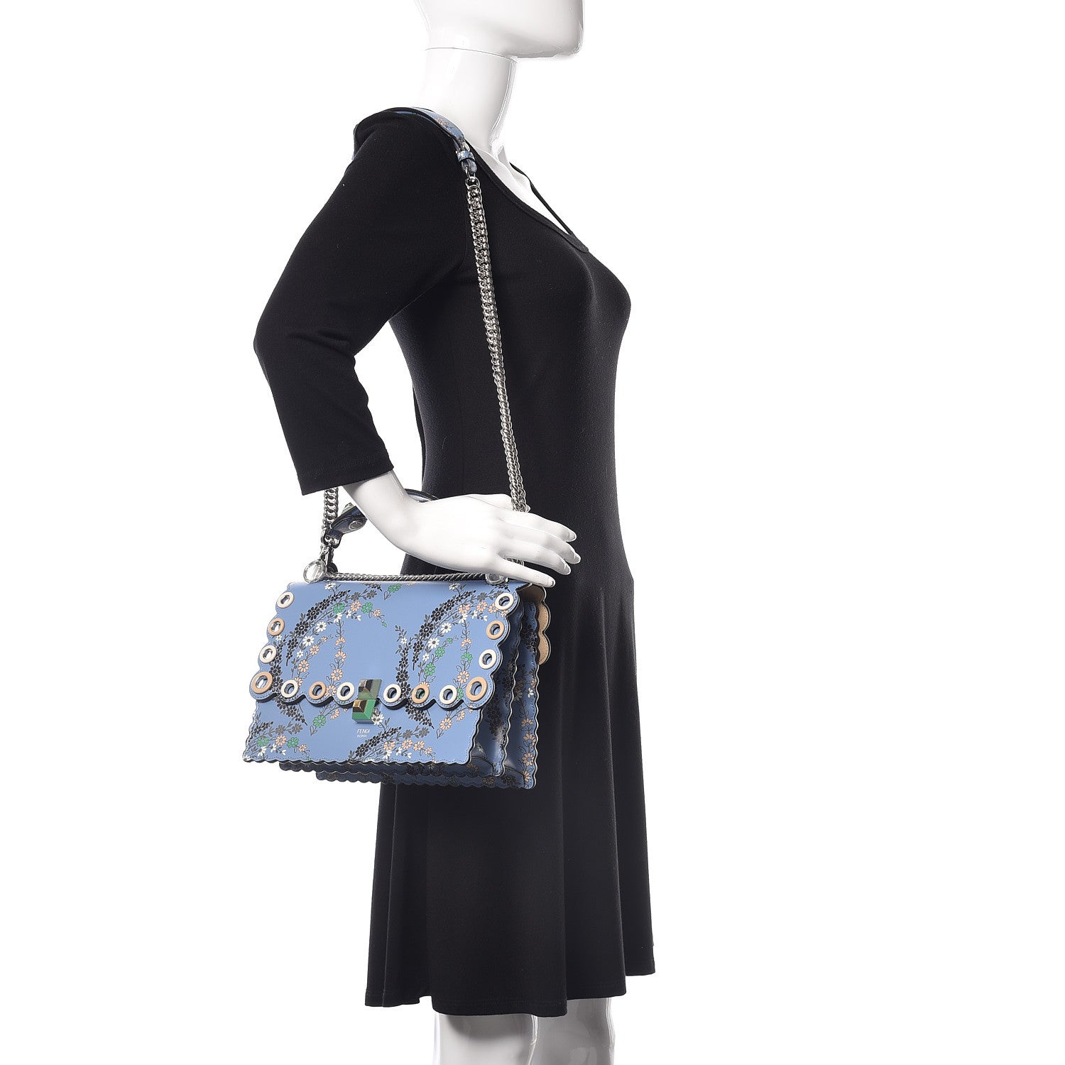 Fendi Vitello Liberty Japanese Blossom Scalloped Studded Grommet Kan I Shoulder Bag Nebula Multicolor 2 of 10
