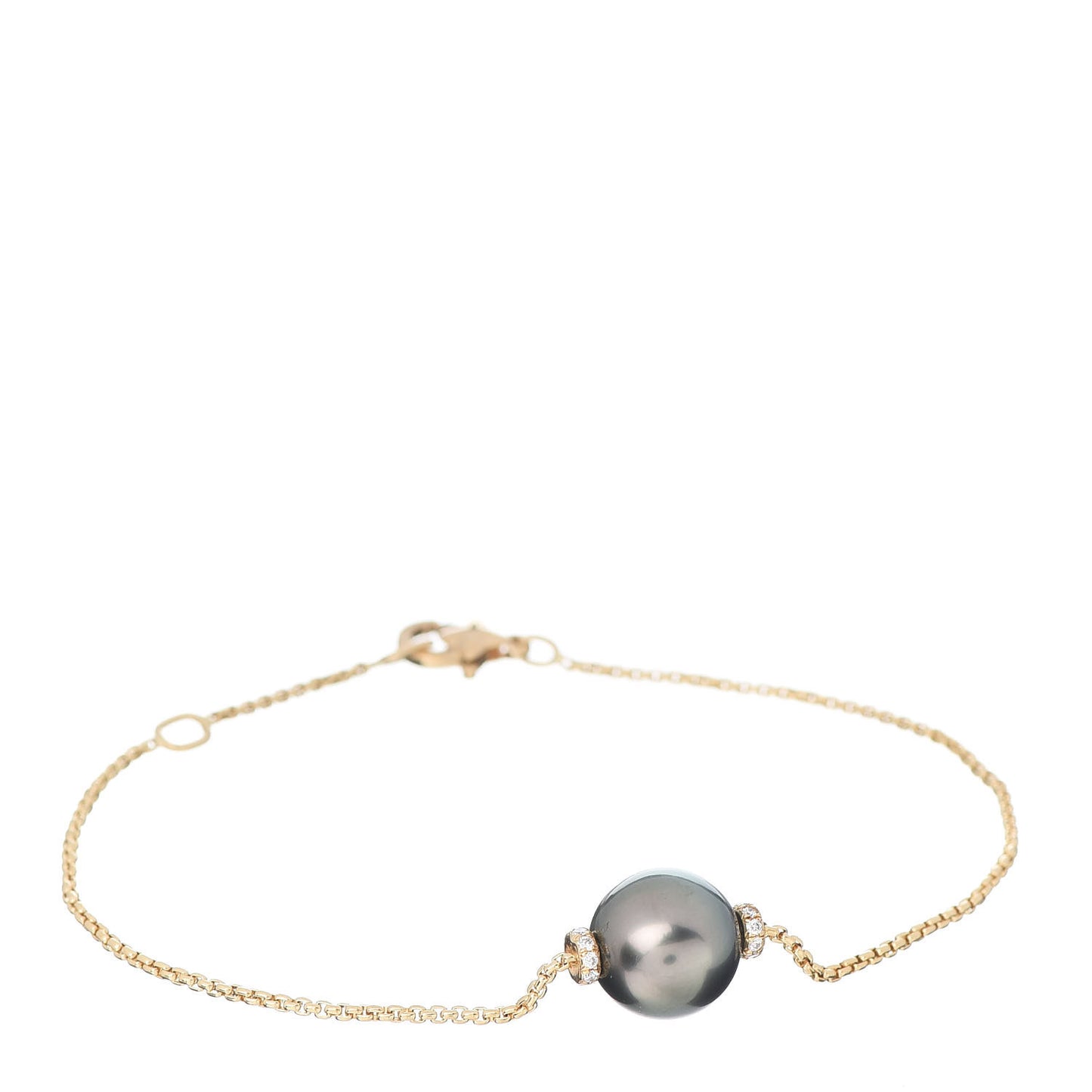 18K Yellow Gold Diamond Tahitian Pearl Solari Single Station Adjustable Bracelet Grey