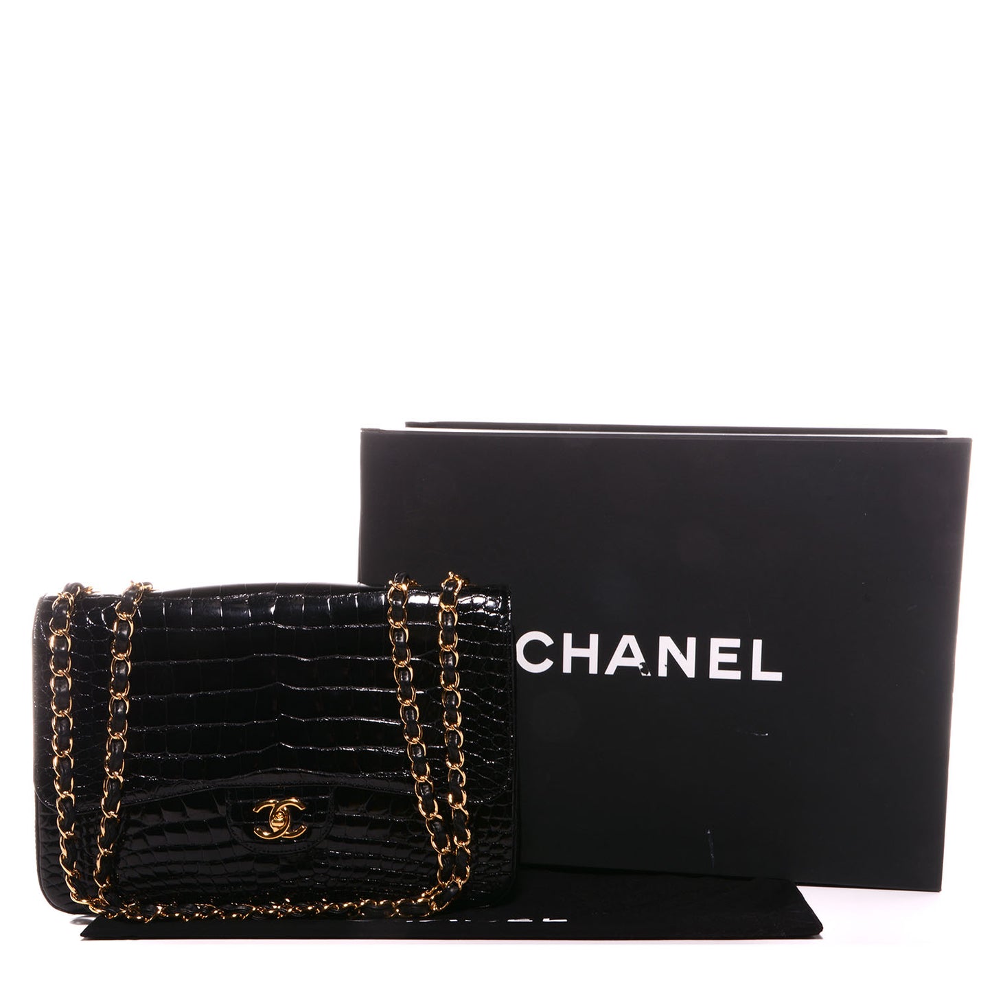 Shiny Alligator Jumbo Single Flap Black