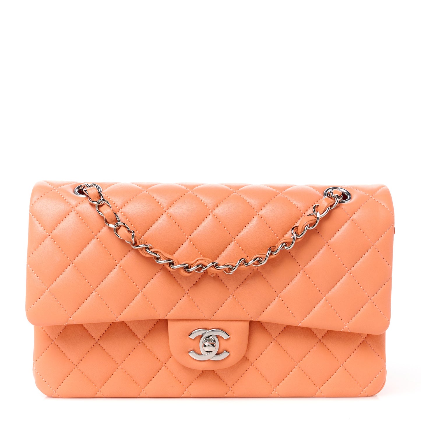 Lambskin Quilted Medium Double Flap Orange