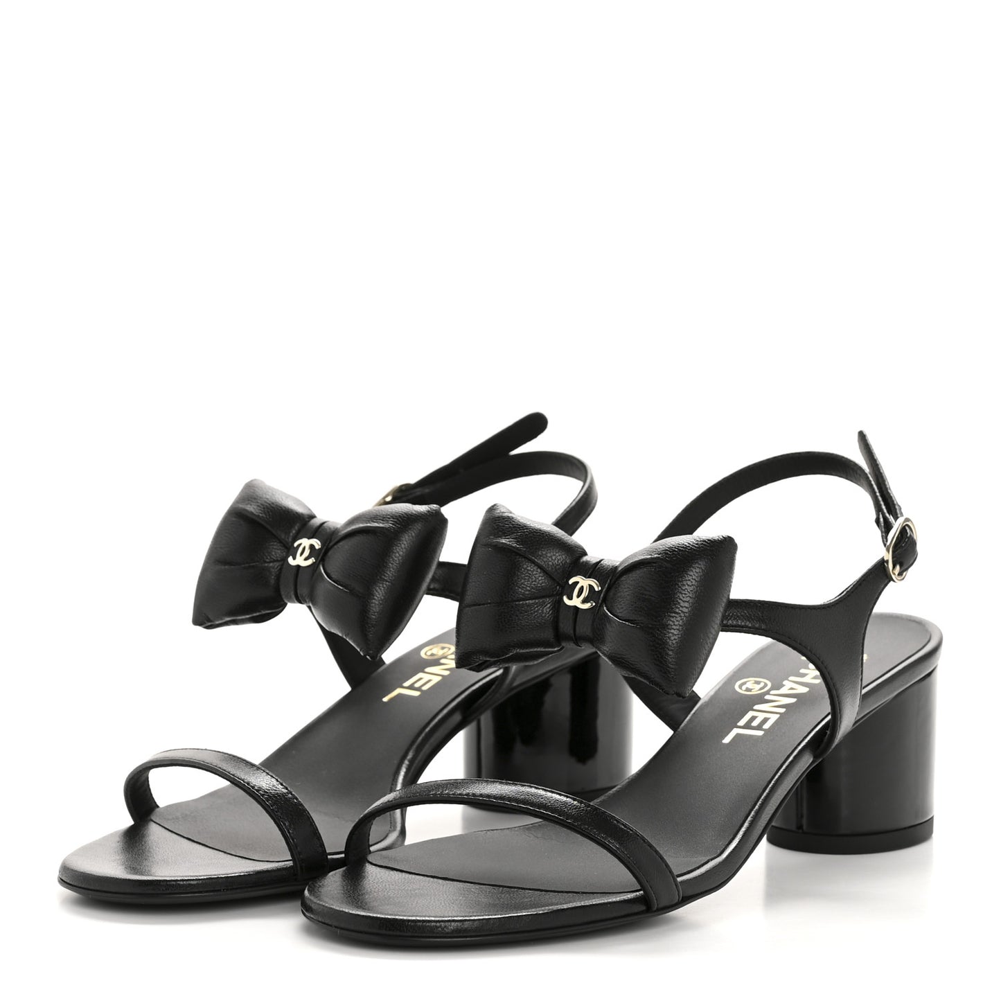 Lambskin CC Bow 55mm Sandals 36 Black