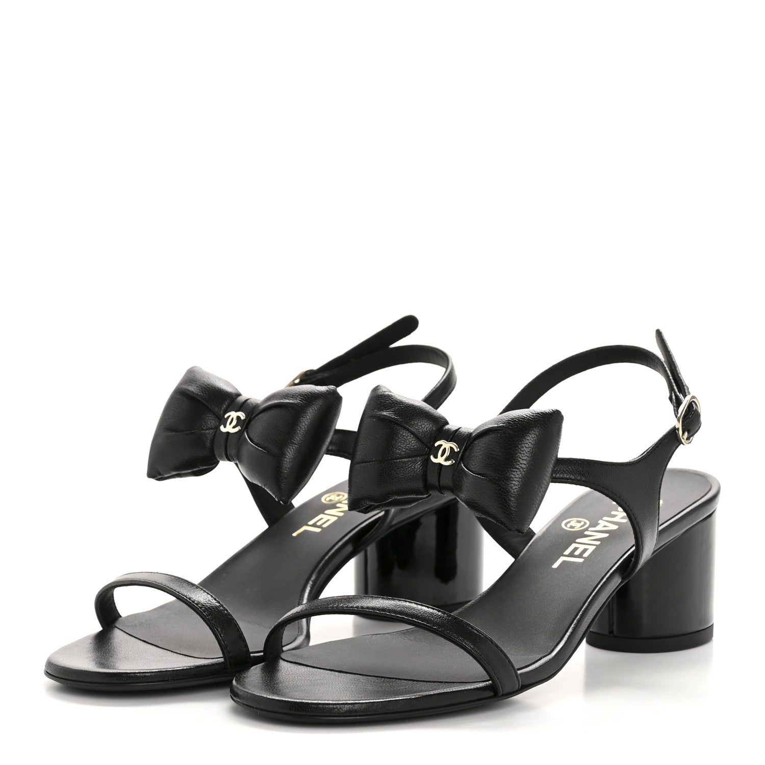 Chanel Lambskin CC Bow 55mm Sandals 36 Black 4 of 10